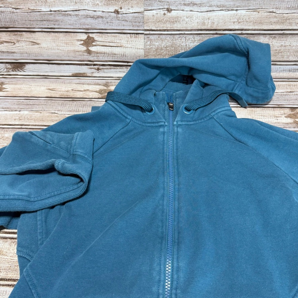 Athleta Full Zip Hoodie Womens Medium Teal Blue Raglan‎ Sleeve Cotton Blend